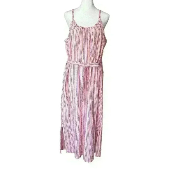 Michael Stars‎ Matilda Midi Dress Belted Waist Striped Size Medium Beachy - Picture 1 of 8